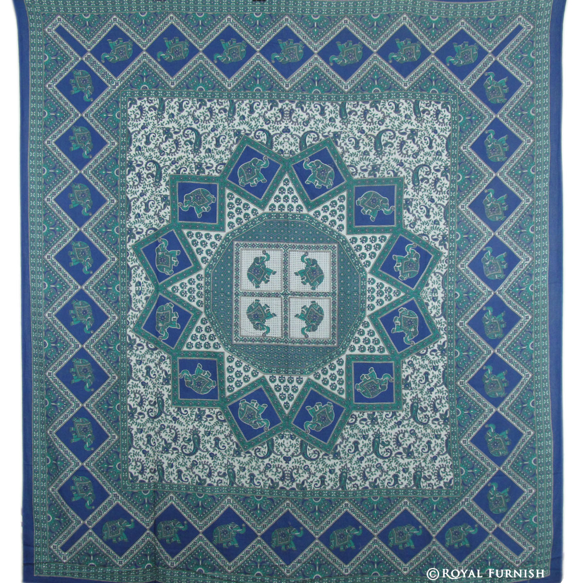 Blue Indian Elephant Mandala Handloom Dorm Room Tapestry Wall Hanging ...