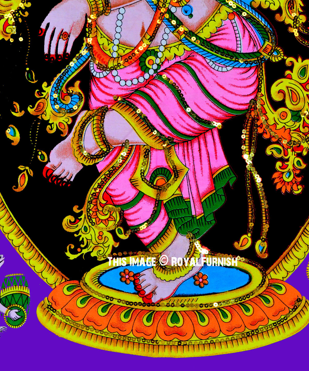 Indian Hindu God Ganesha Sequin Cotton Fabric Cloth Wall Poster