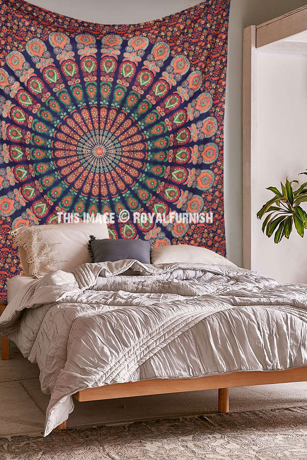 Multicolor Blue Cool Floral Mandala Hippie Tapestry Wall Hanging