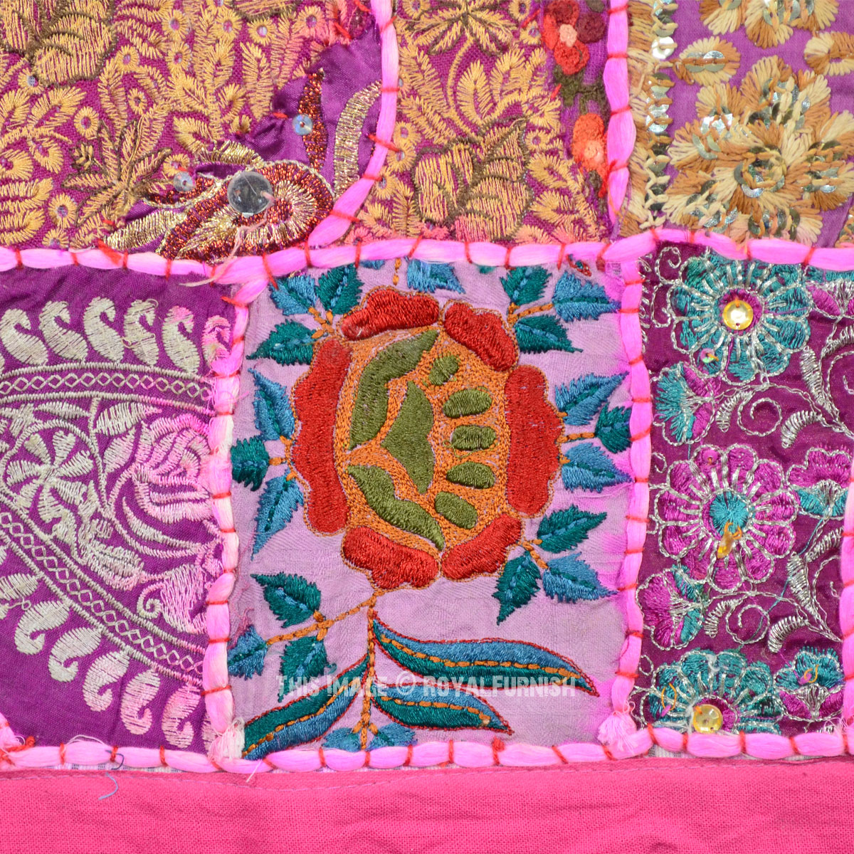 Pink Vintage Recycled Fabric Hand Patchwork Embroidery Runner Tapestry