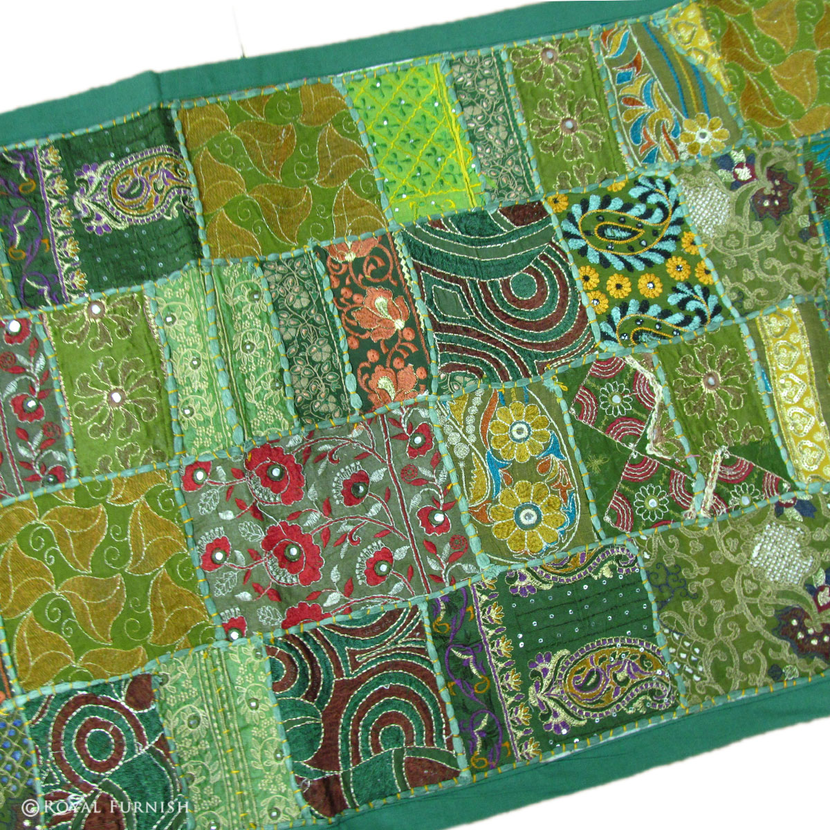 Green Antique India Patchwork Runner Home Decor Tapestry