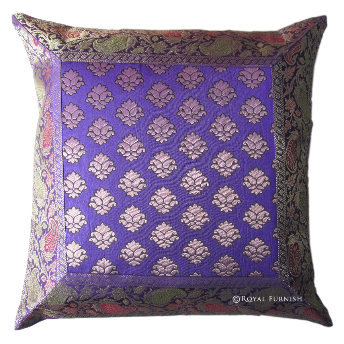 Blue Decorative India Silk Brocade Floral Throw Pillow Sham - RoyalFurnish.com