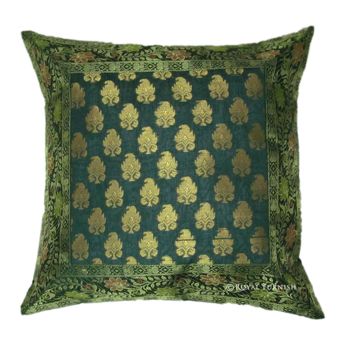 Decorative Silk Brocade Throw Floral Pillow Cover - RoyalFurnish.com