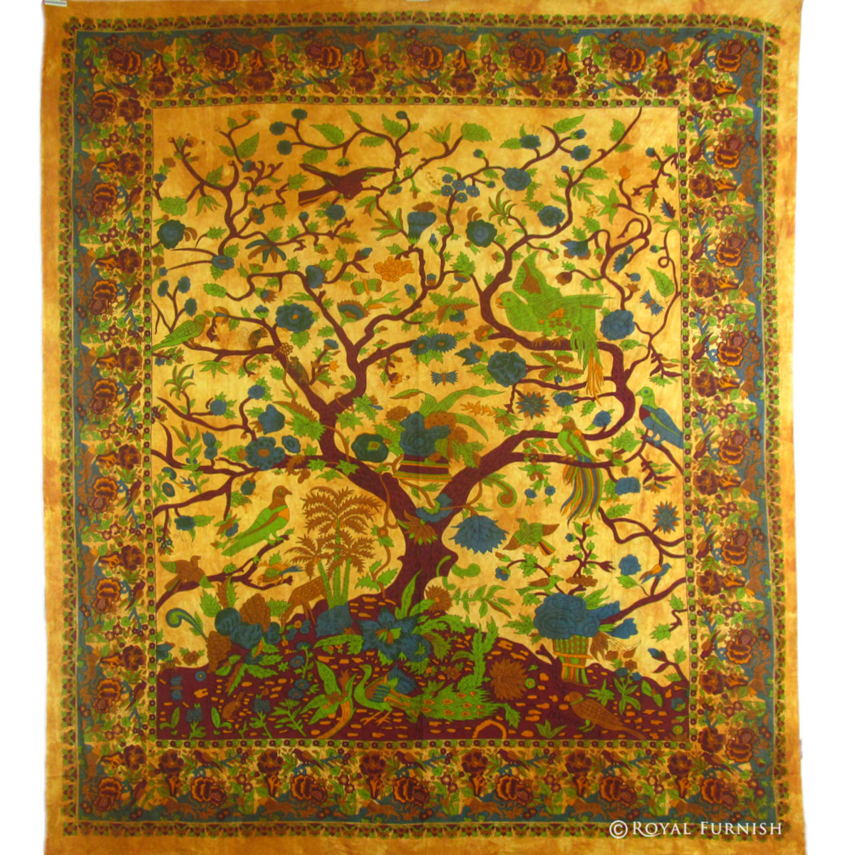 Brown Indian Bohemian Tree Of Life Tapestry Bed Cover