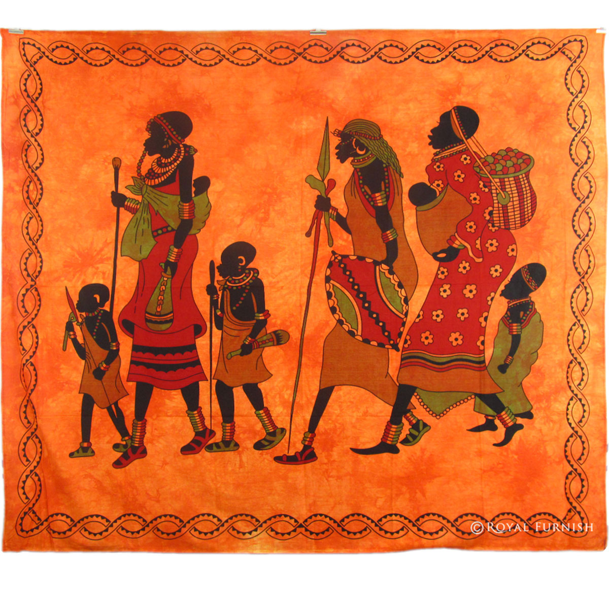 Queen Orange African Bohemian Tribal Life Wall Hanging & Bed Cover