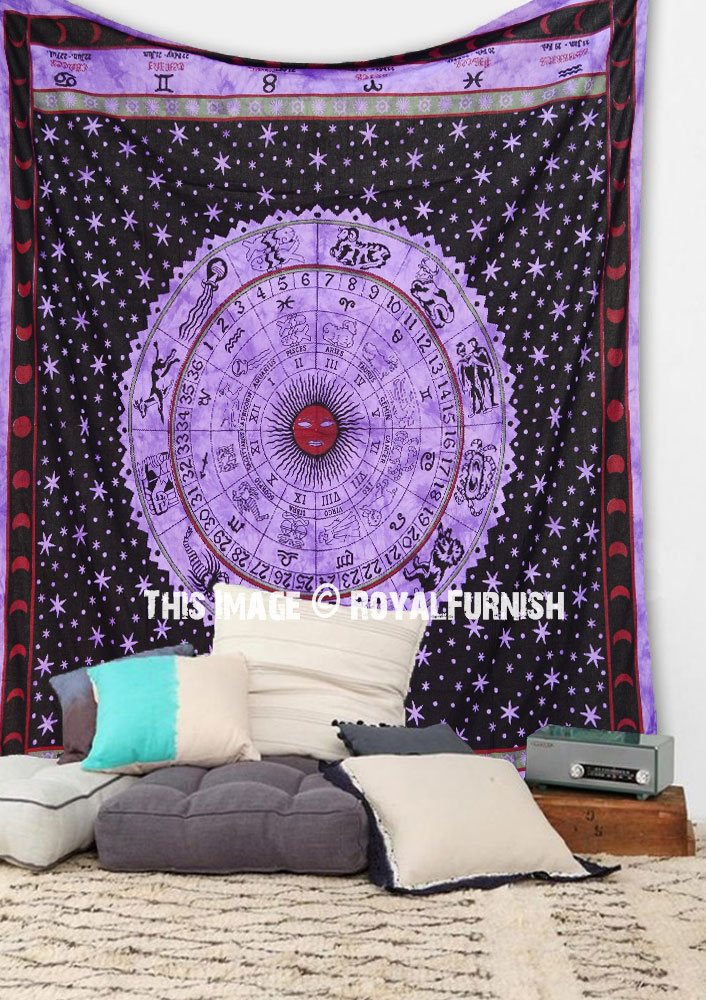 Cancer Tapestry Signs Of The Zodiac Astrology Mysterious Totem Purple Stars Universe Wall Hanging for Bedroom Living Room Dorm Home Decor 80''X60'' GTZDHE322