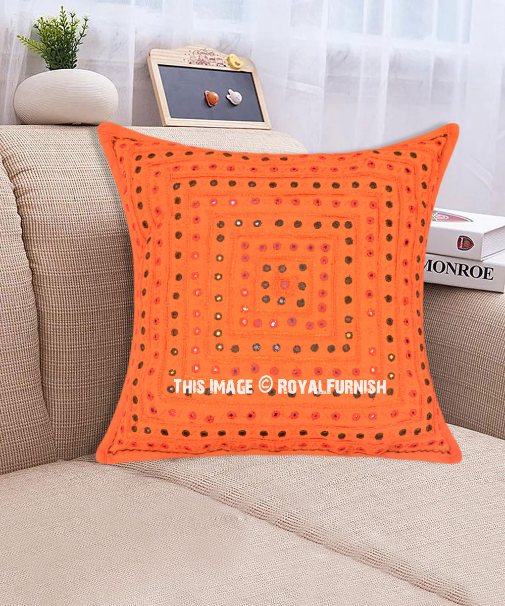 24 Orange Big Size Indian Mirror Decorative Sofa Pillow Sham 