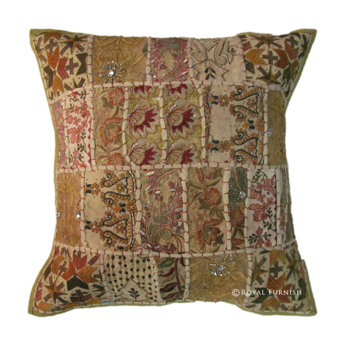 Green Antique India Patchwork Cotton Throw Pillow Sham