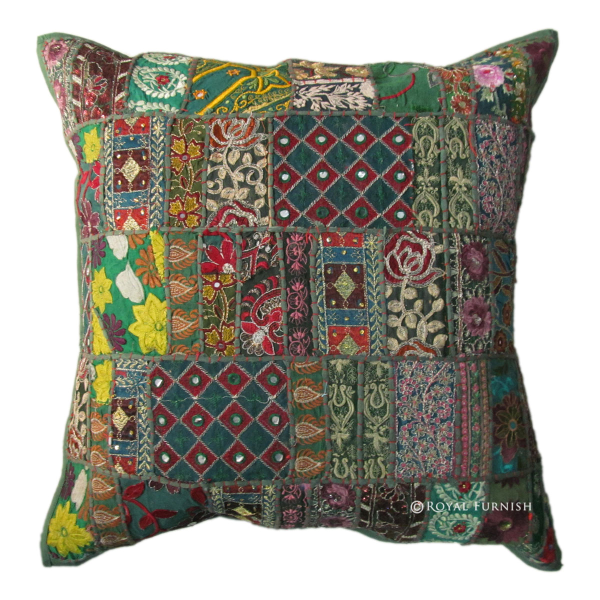 24x24 Inch Indian Multi Vintage Patchwork Toss Pillow