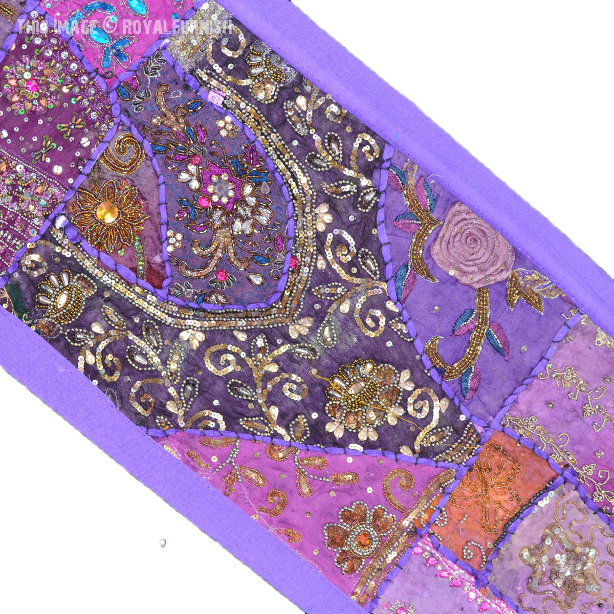 Purple Antique Bridal Dress, Beads and Hand Embroidered Indian Tapestry