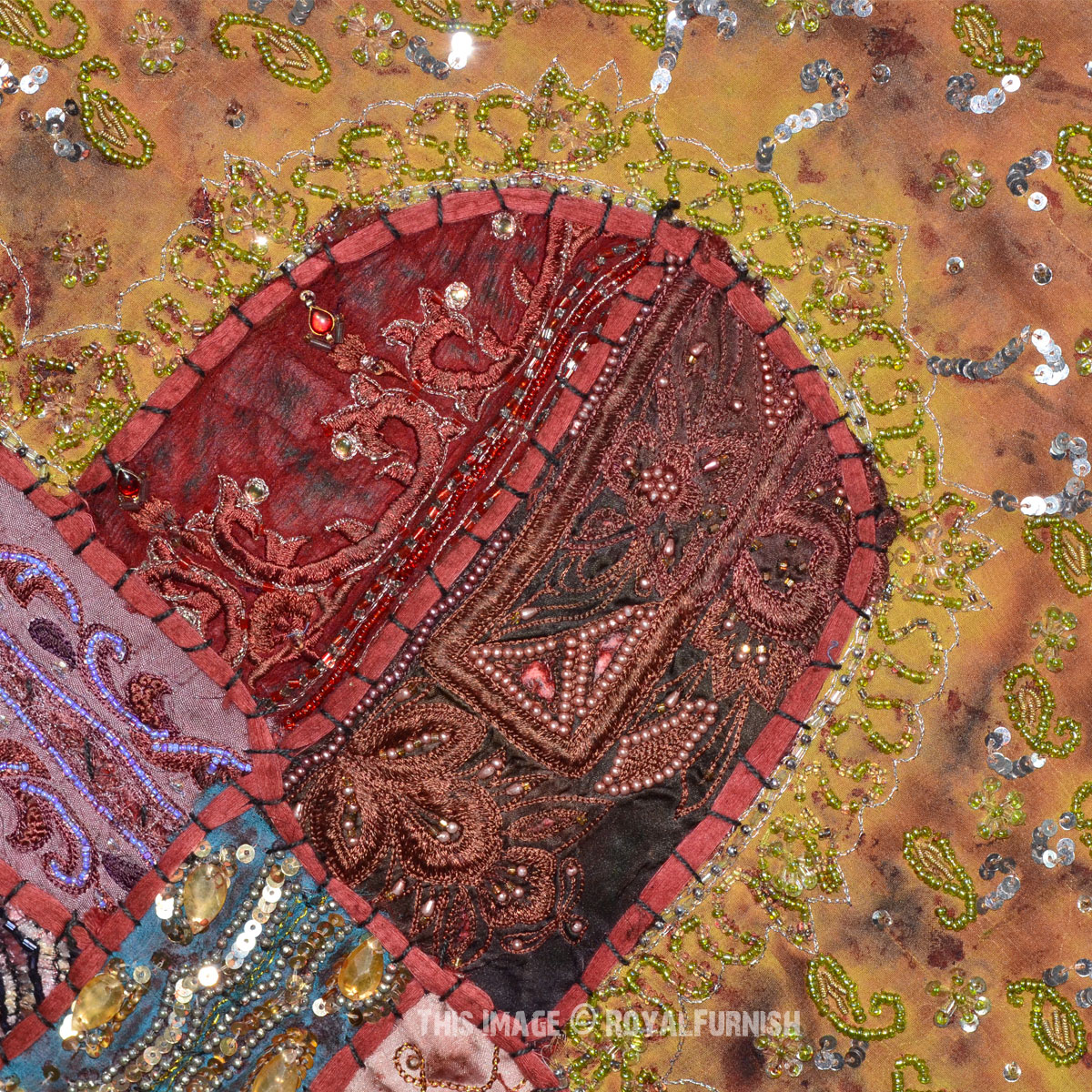 Wall Decorative Vintage Heavy Expensive Beads Embroidered Tapestry