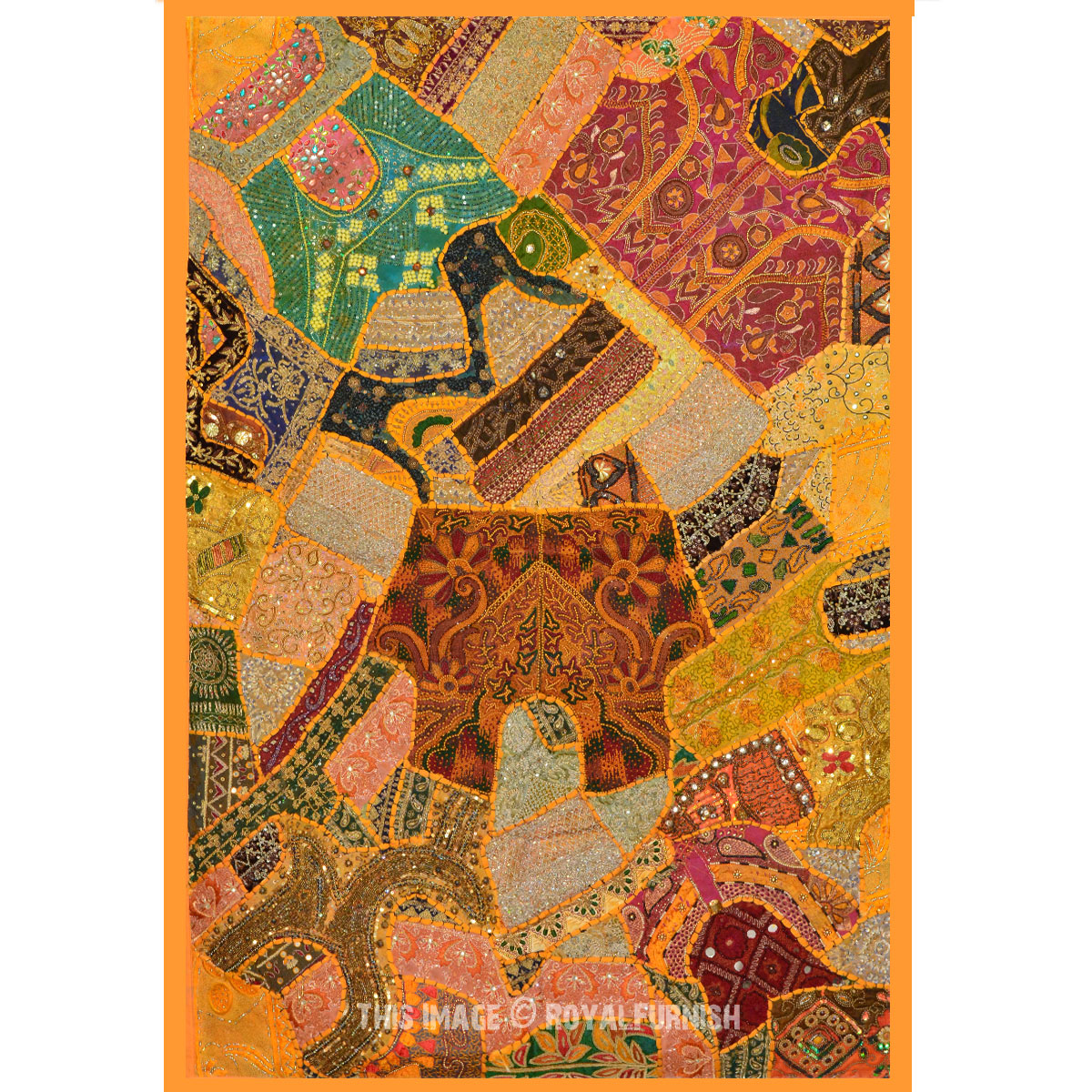 60x40" Antique Vintage Heavy Bead Works Patchwork Tapestry Runner