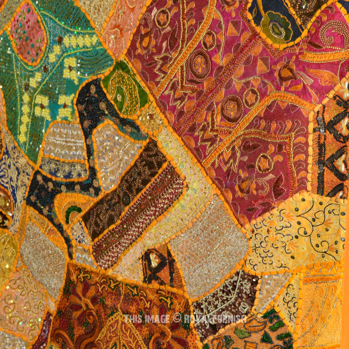 60x40" Antique Vintage Heavy Bead Works Patchwork Tapestry Runner