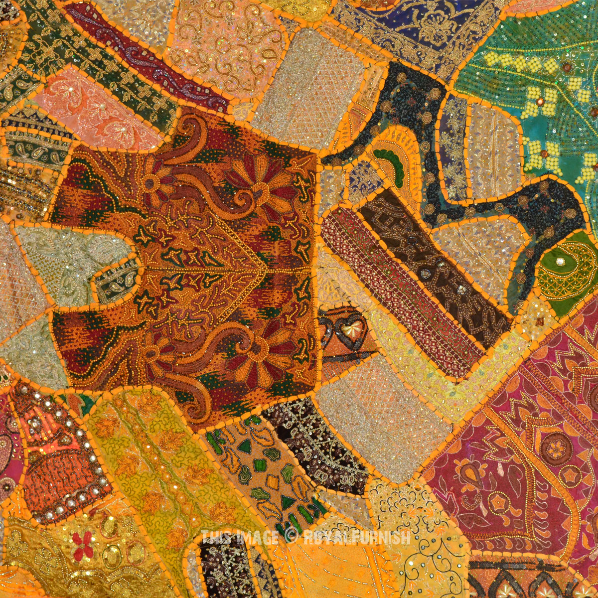 60x40" Antique Vintage Heavy Bead Works Patchwork Tapestry Runner