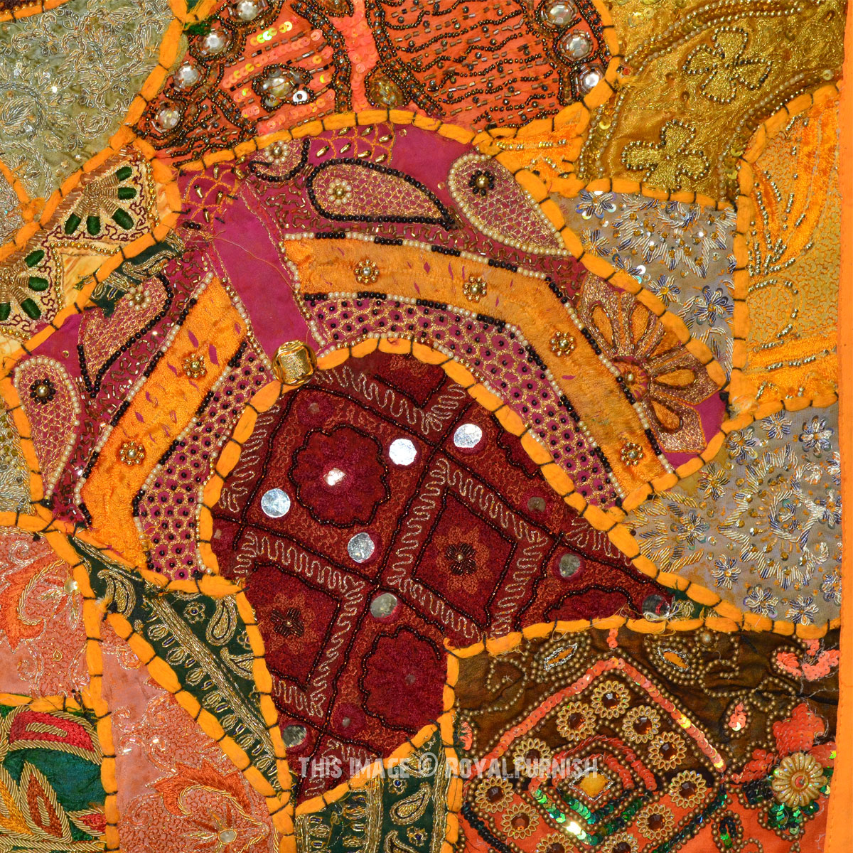 60x40" Antique Vintage Heavy Bead Works Patchwork Tapestry Runner