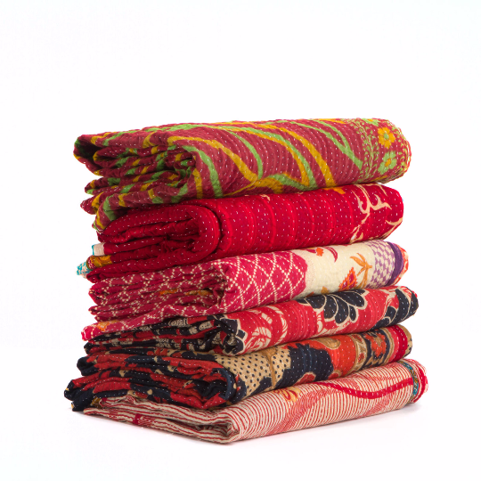 Set of 3 Wholesale Lot Assorted Twin Indian Vintage Sari Kantha Quilt