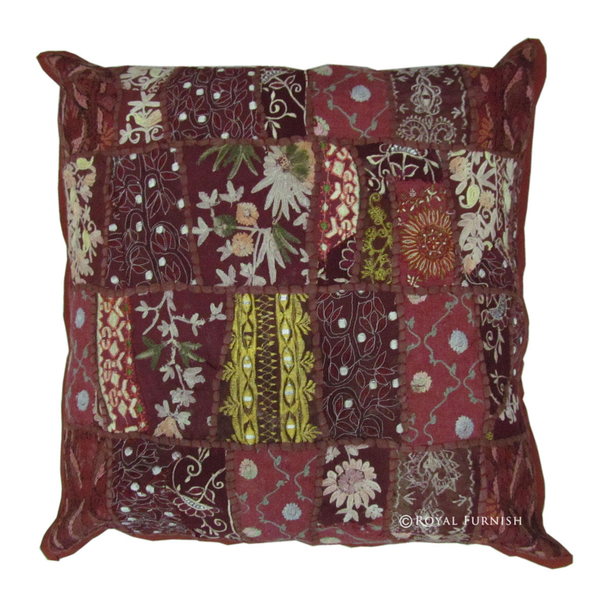 20x20" Inch Red Multicolor Decorative Patchwork Throw Pillow