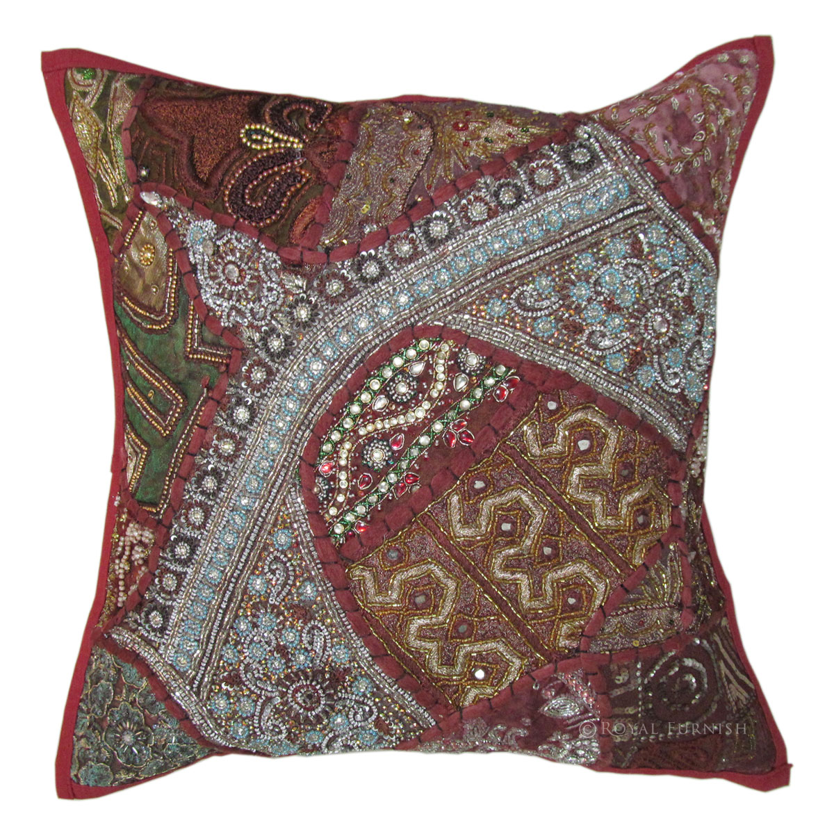 ... Heavy Bead works & Hand Embroidery Bed Pillow Cover - RoyalFurnish.com