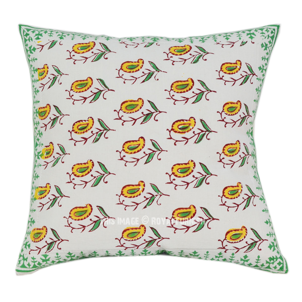 16x16" Seeding Print Indian Block Printed Toss Pillow Case