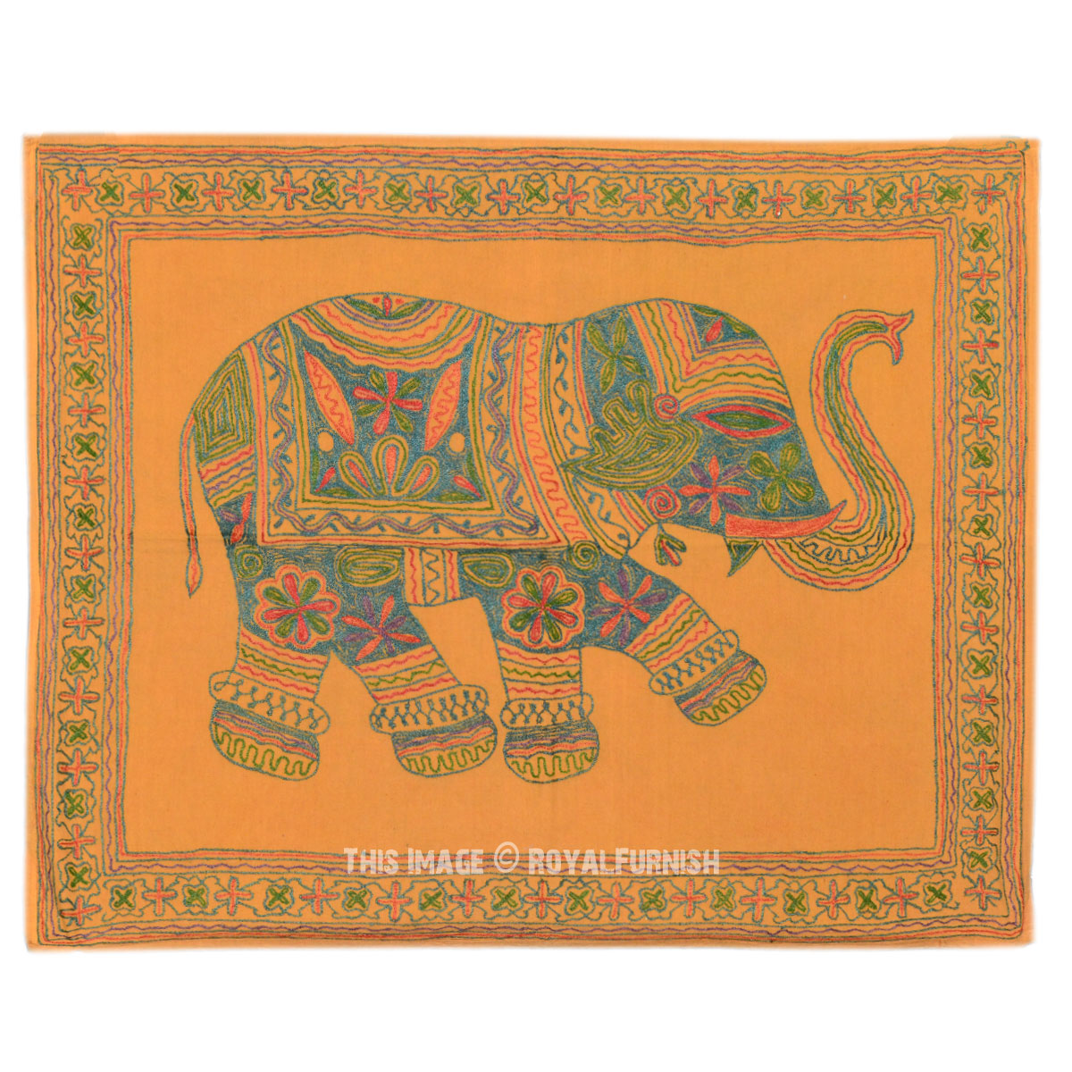 Indian Elephant Hand Embroidered Wall Hanging Tapestry