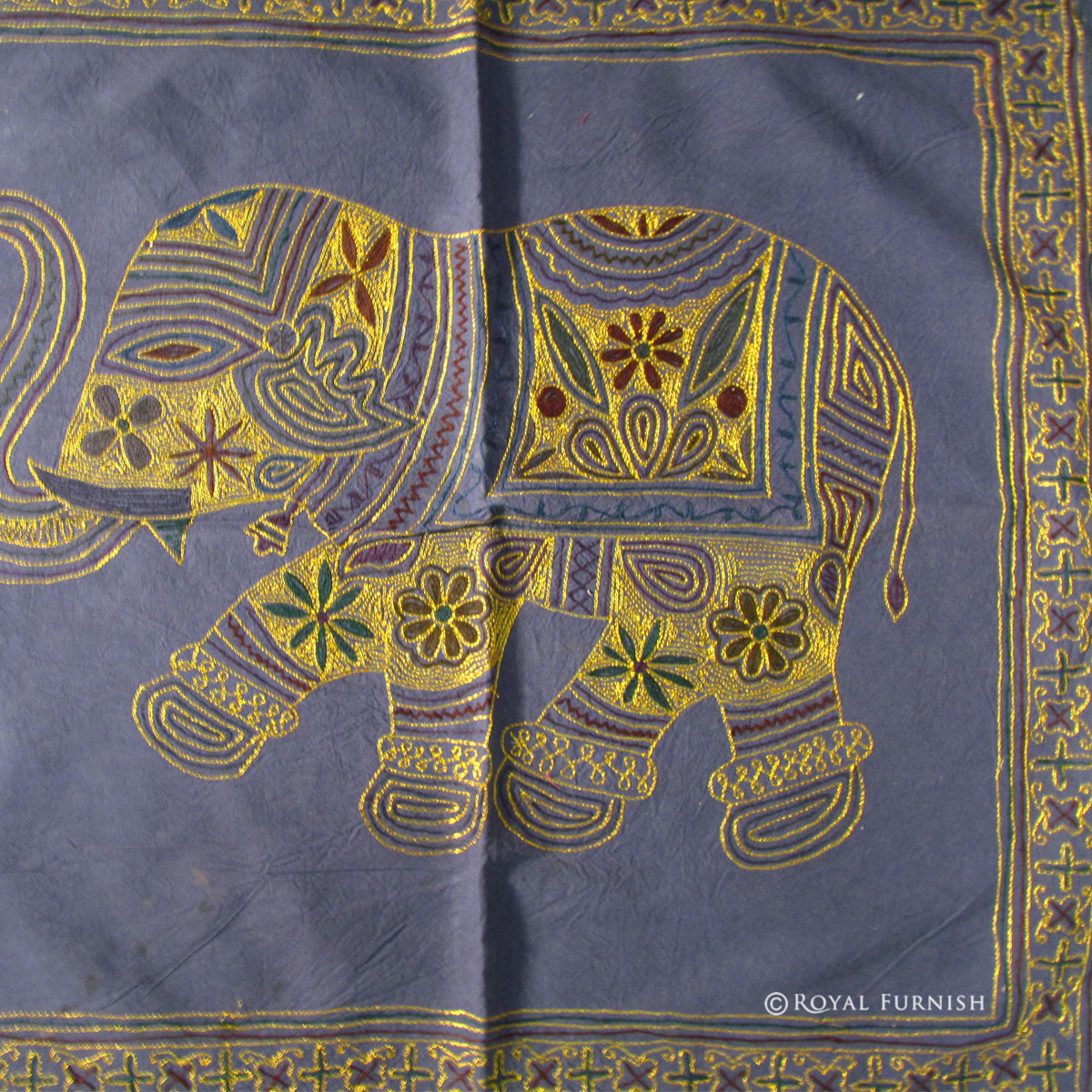 Golden Threads Embroidery Two Elephants Tapestry Wall Hanging