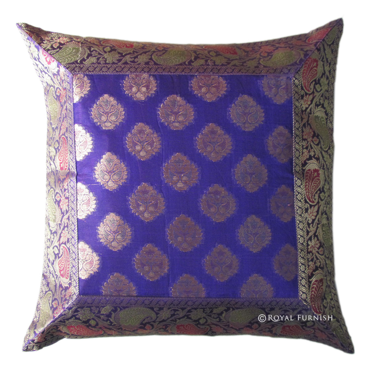 Indian Silk Brocade Floral Throw Pillow Sham For Couch - RoyalFurnish.com