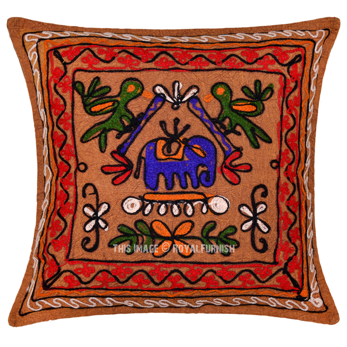 Vintage Indian Embroidered Animal Design Decorative Throw Pillow Case - RoyalFurnish.com