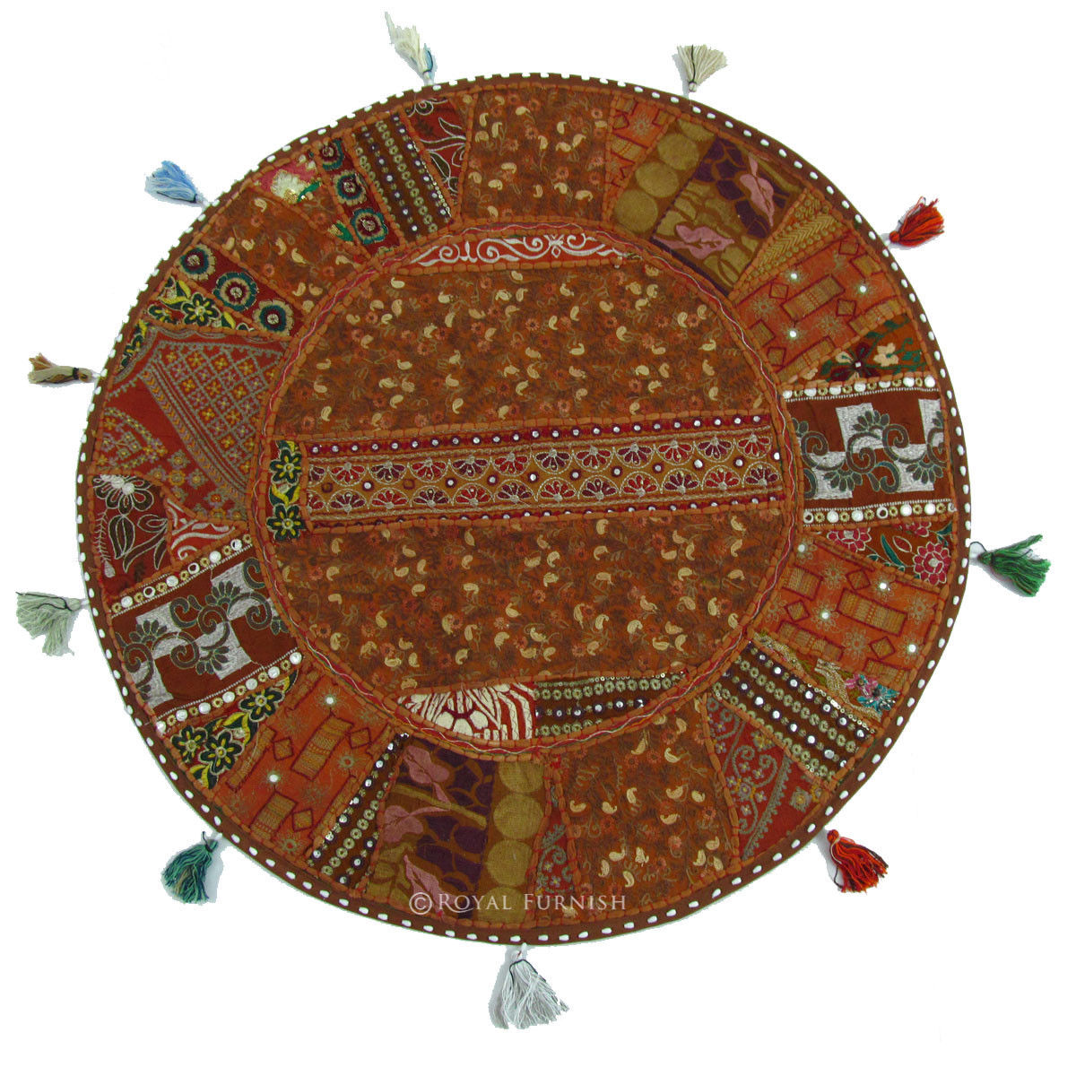 Brown Oversized Patchwork Vintage Floor Seating Pouf Pillow Case - RoyalFurnish.com