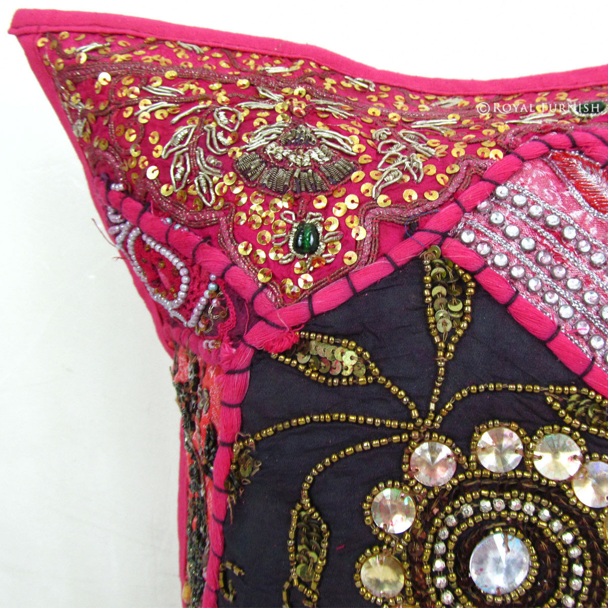 Pink Tribal Bohemian Heavy Beaded Vintage Decorative Throw Pillow