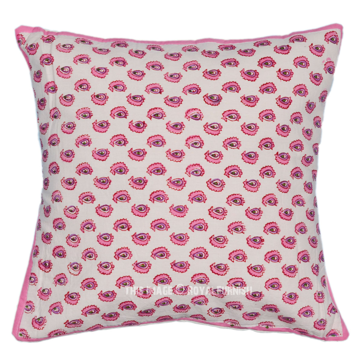 White Hand Block Cotton Decorative Floral Throw Pillow Case