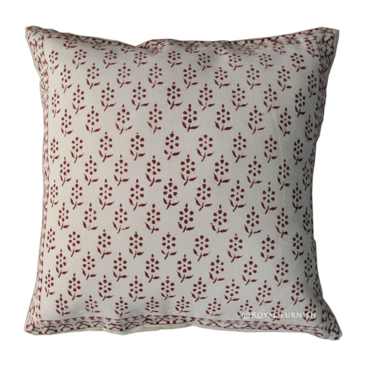White Hand Block Decorative Accent Floral Throw Pillow Case - RoyalFurnish.com