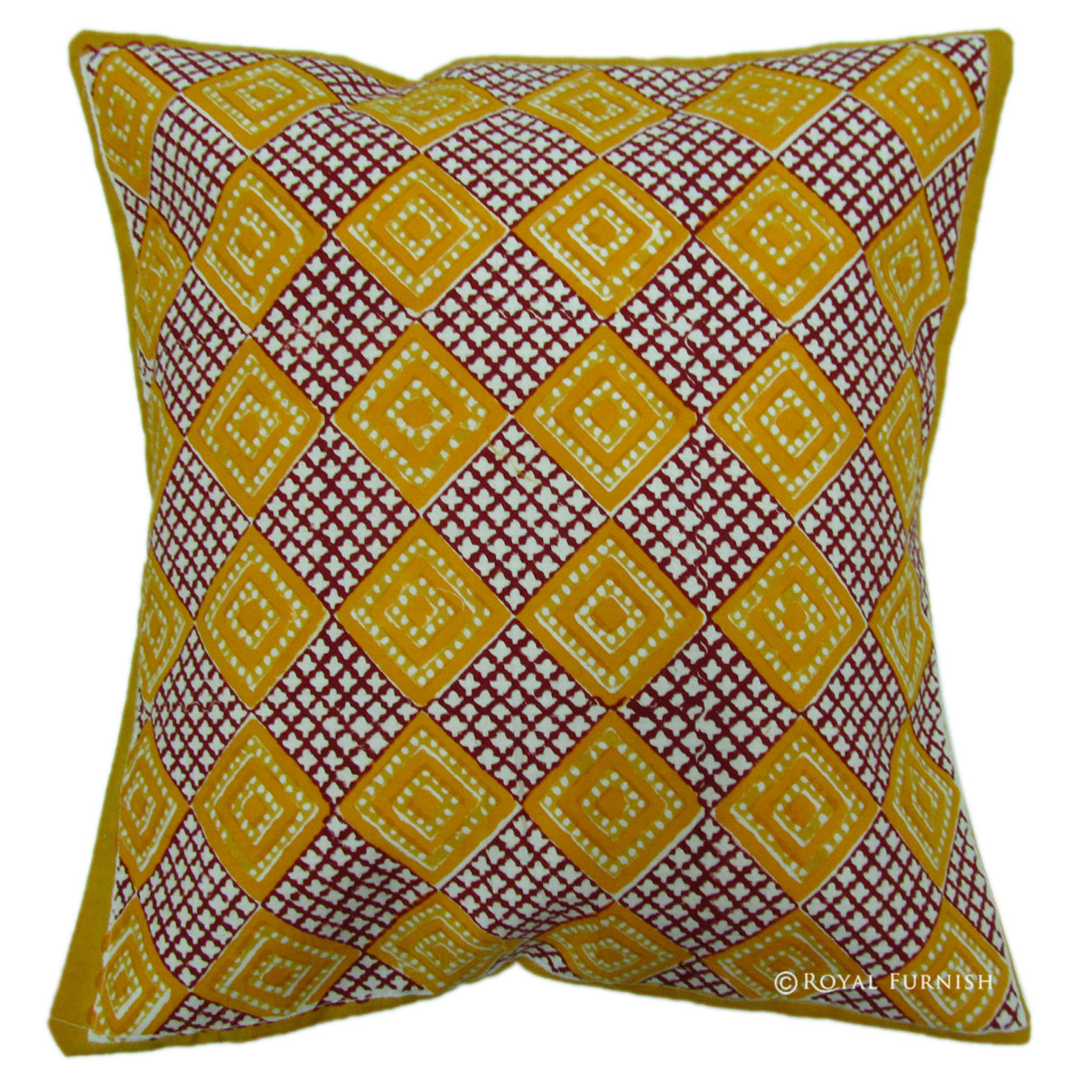 Orange Hand Block Contemporary Decorative Accent Pillow Cover - RoyalFurnish.com
