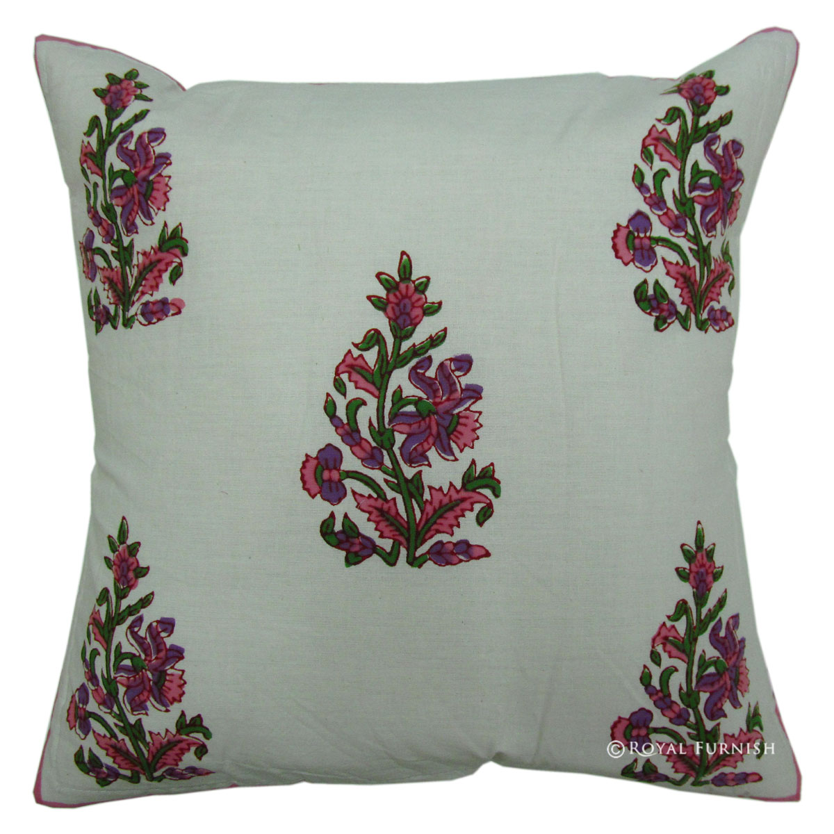 White Floral Hand Block Decorative Throw Pillow Sham - RoyalFurnish.com