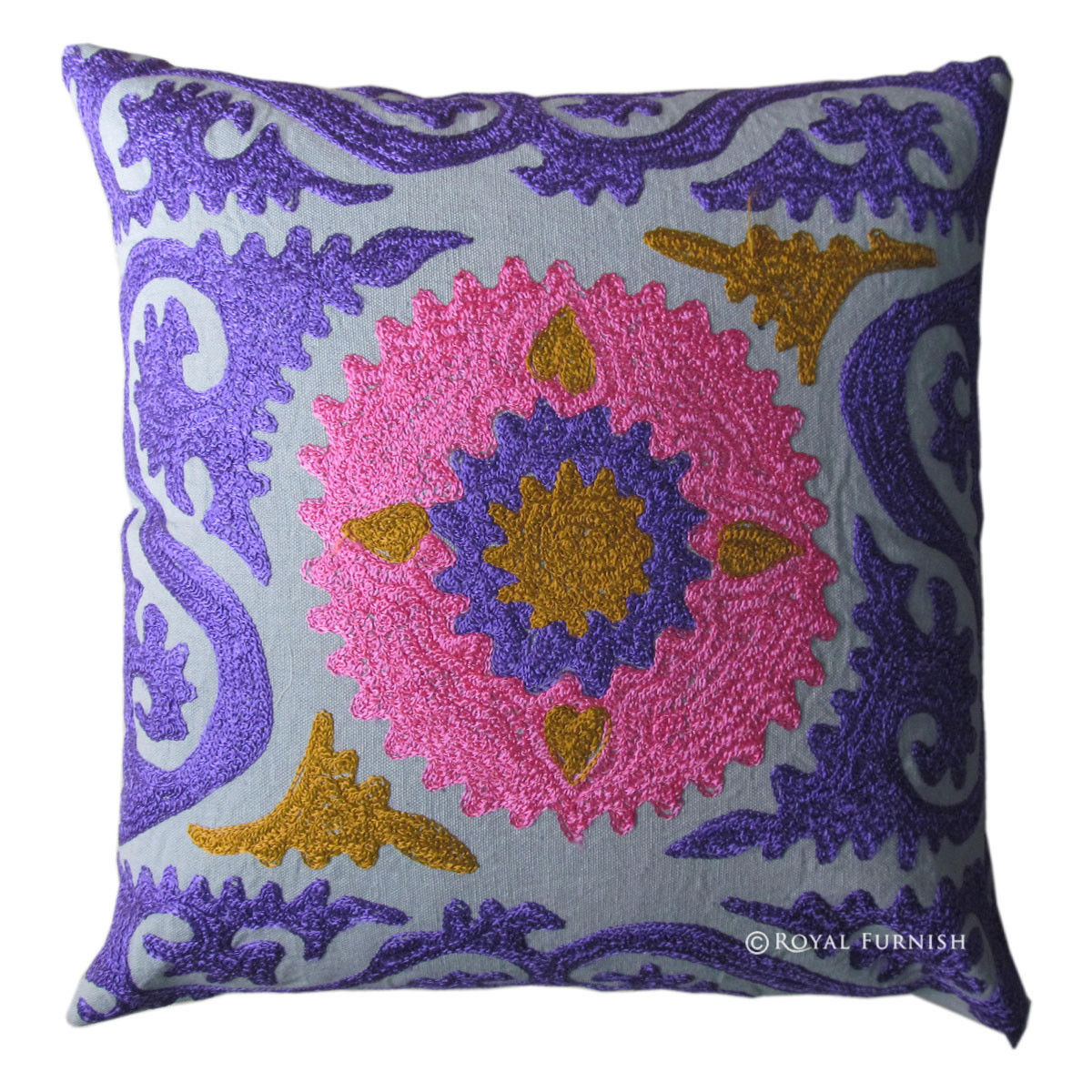 Indian Decorative Suzani Pillow Cases Cotton Embroidered Throw