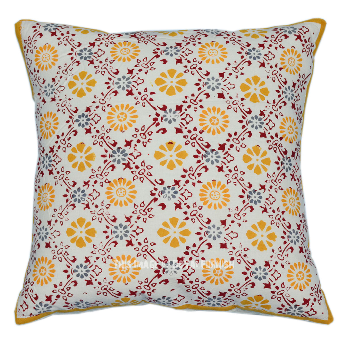 16" Block Printed Cotton Throw Cushion Cover Ethnic Indian Toss Pillow