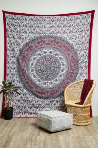 Indian Red Star Hippie Mandala Elephant Wall Hanging Tapestry Queen Throw Ethnic 