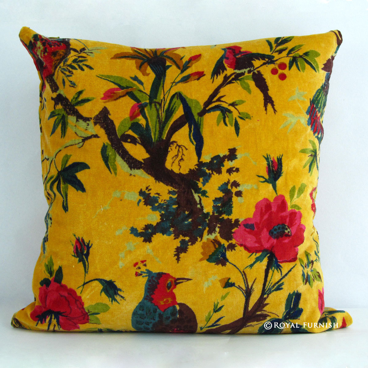 16x16 Orange Decorative Throw Accent Velvet Pillow Cover - RoyalFurnish.com