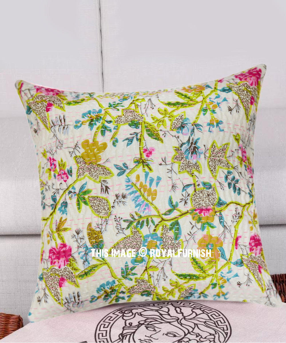 Handmade Indian Bird Print Design Cotton Rajasthani Cushion Cover Art Pillow