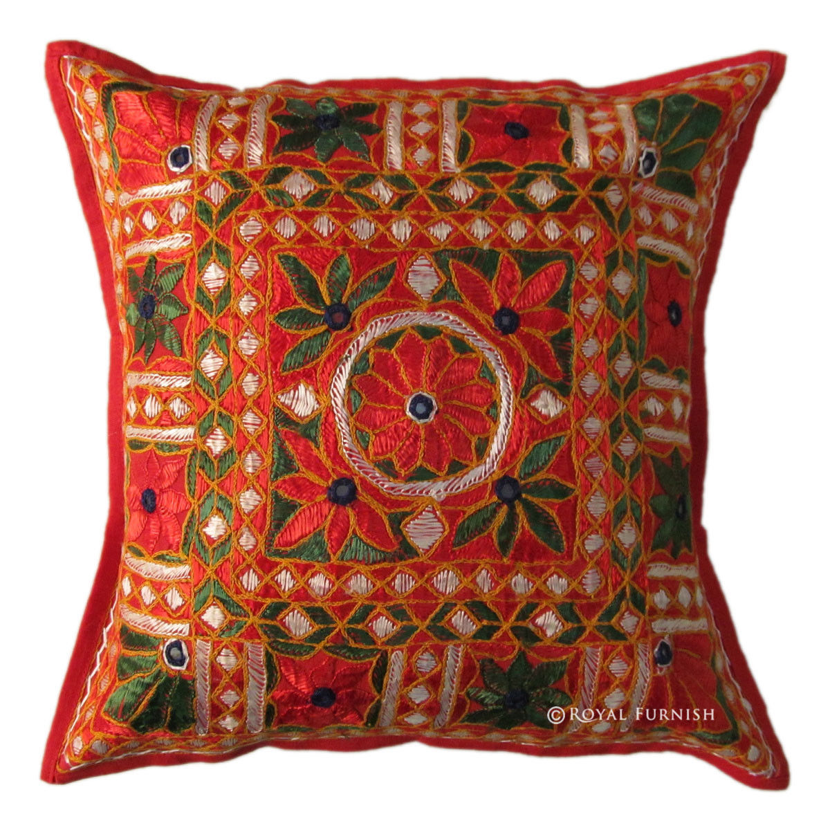 Vintage Hand Embroidery And Miror Decorative Throw Floral Pillow Cushion Cover