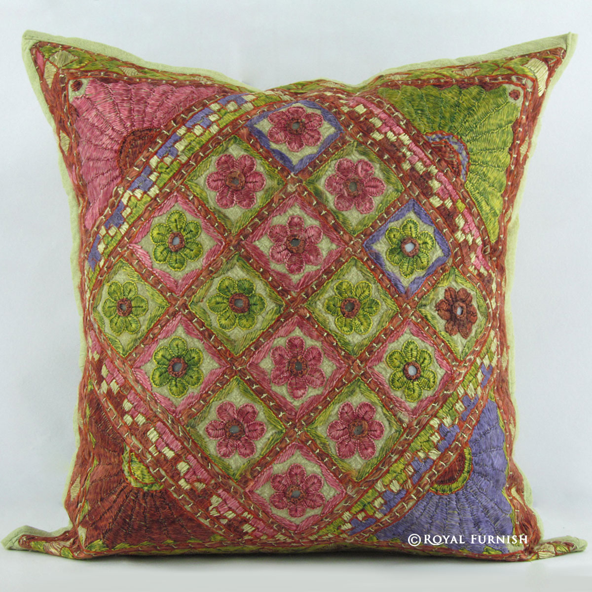 Indian Vintage Throw Mirror work Embroidered Decor Pillow Cushion Cover Art 16/"