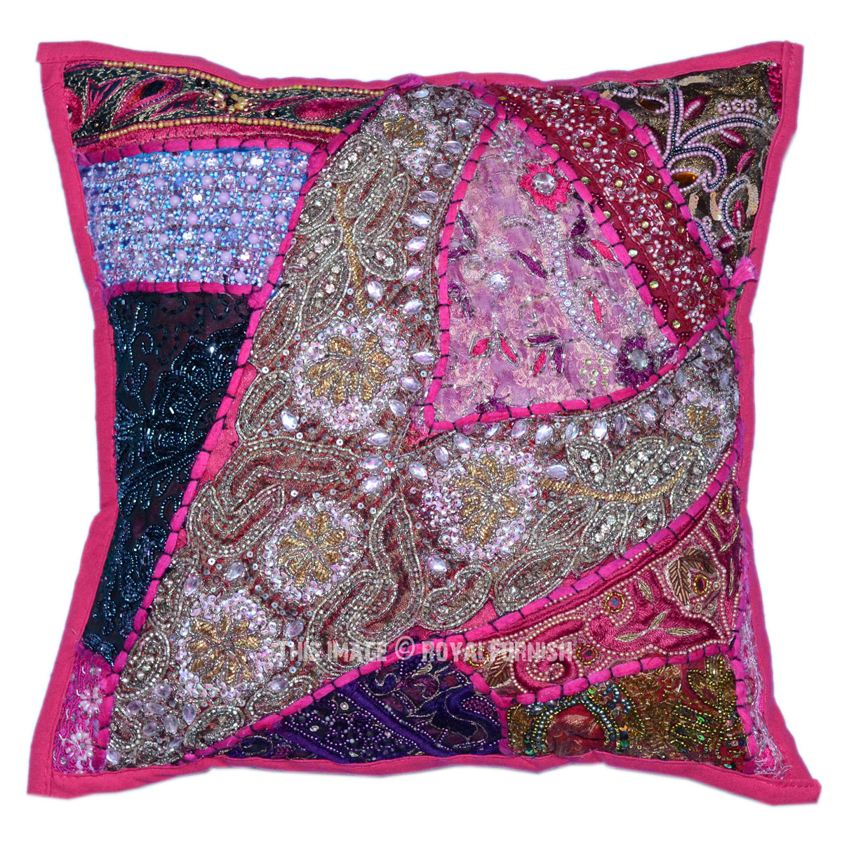 16X16" Decorative & Accent Handmade Beaded Indian Throw Pillow Cover