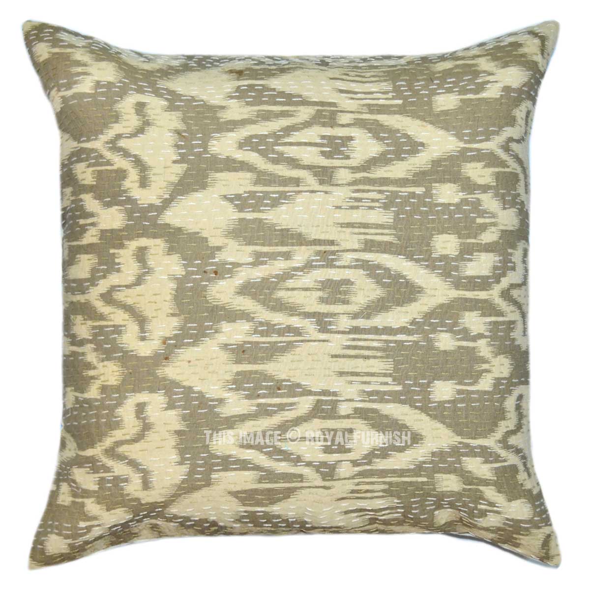 18 Decorative Grey Zig Zag Patterned Ikat Kantha Throw Pillow Cover - RoyalFurnish.com