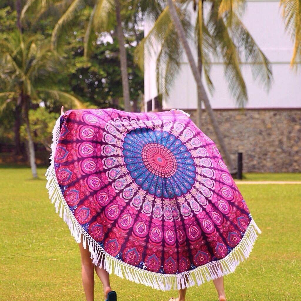 Indian Mandala Round Tapestry Hippie Beach Throw Towel Boho Roundie Yoga Mat 72" 