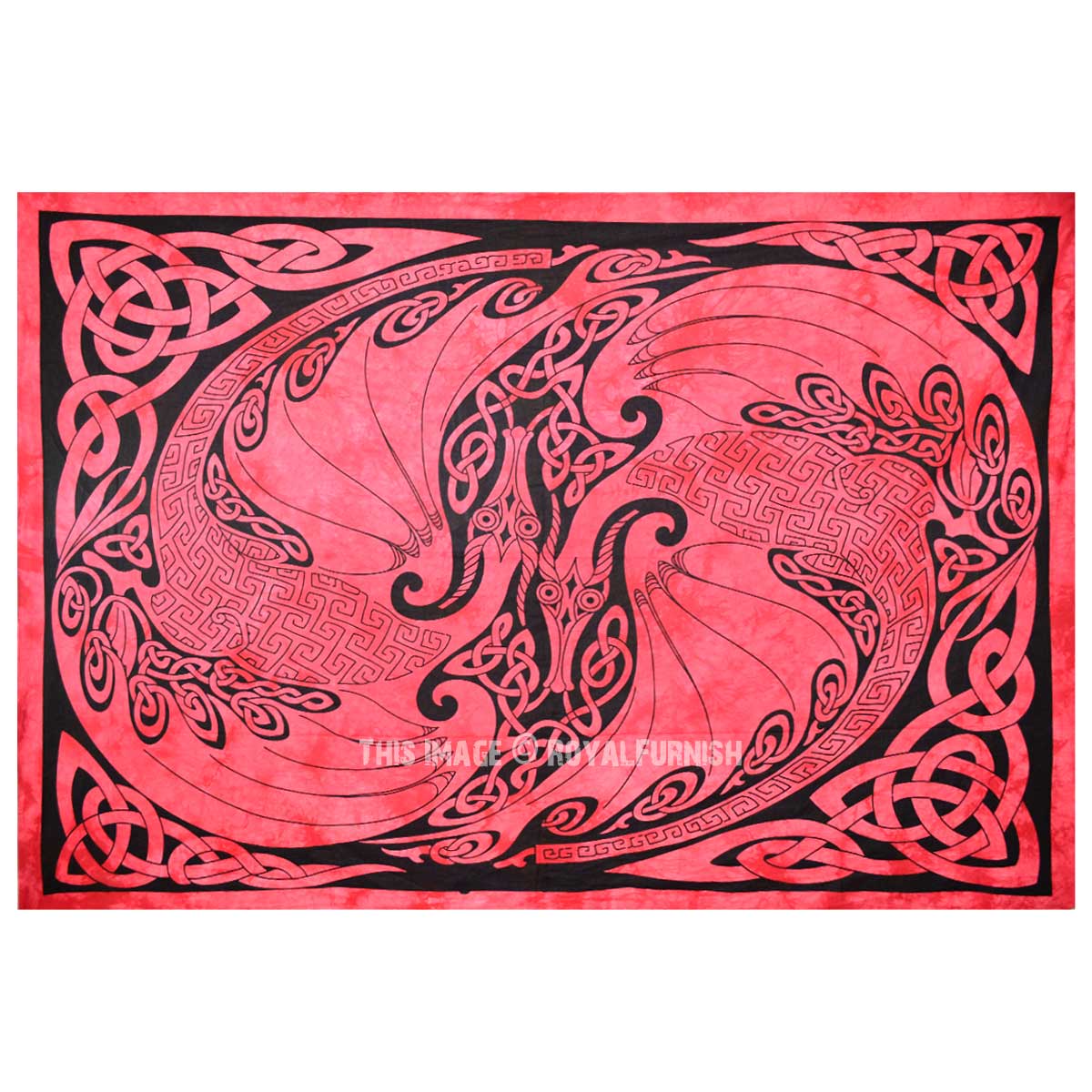 Red Multi Two Flying Dragons Celtic Tapestry, Tie Dye Sheet