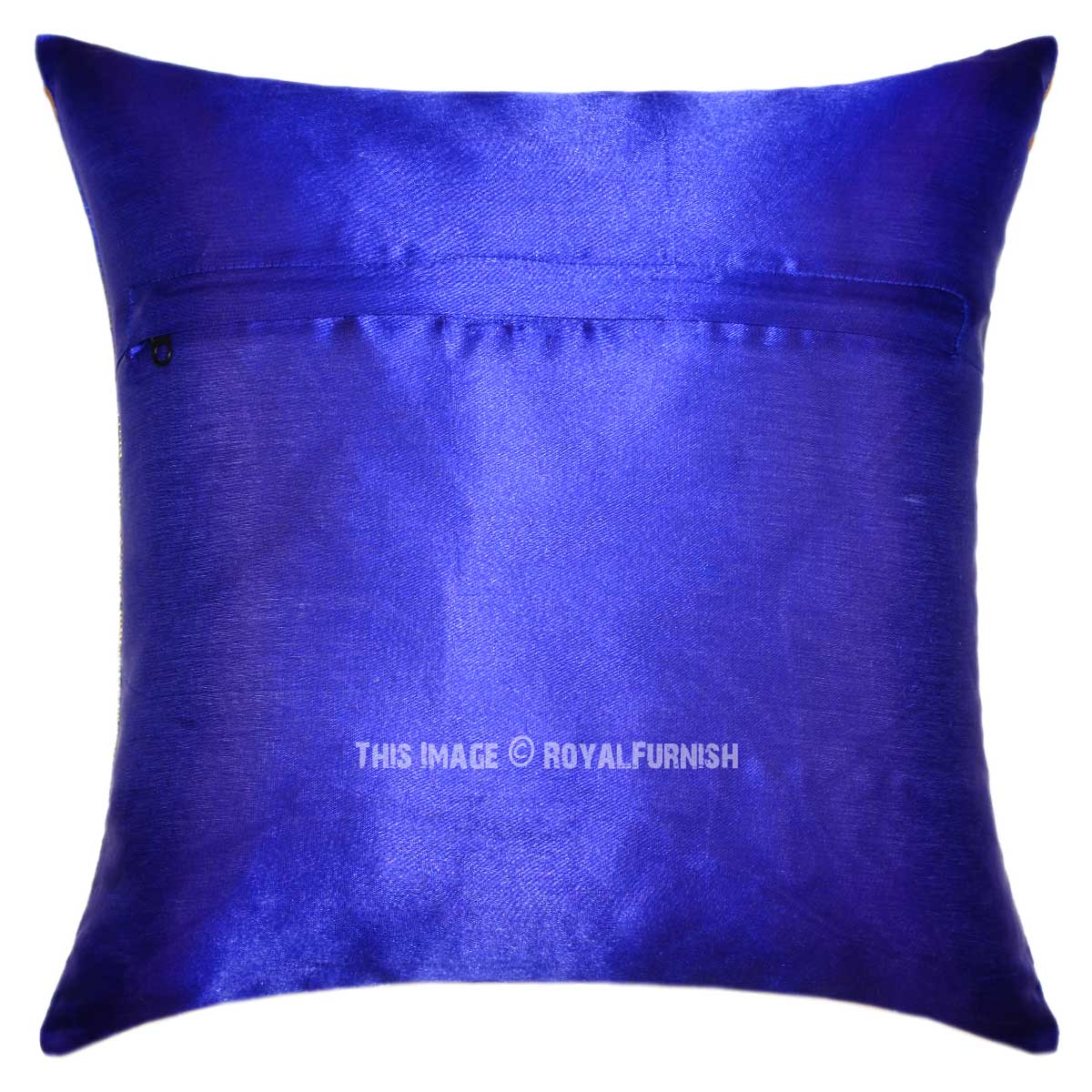 16" Blue Elephant & Tree Design Silk Brocade Throw Pillow Case