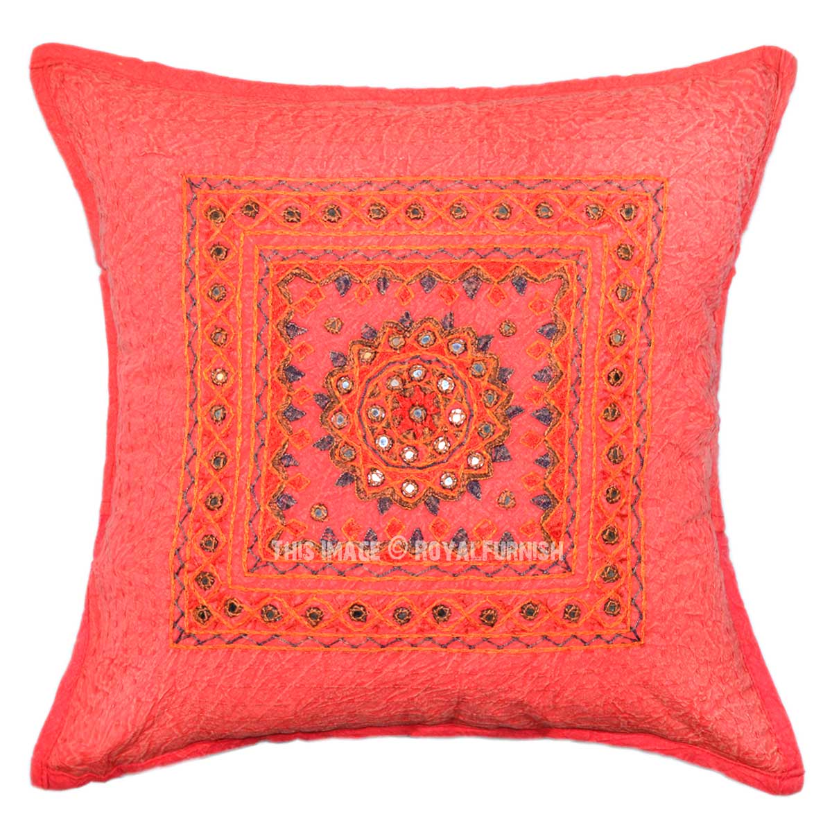 18X18 Light Pink Decorative Mirror Medallion Circle Cotton Throw Pillow Case - RoyalFurnish.com