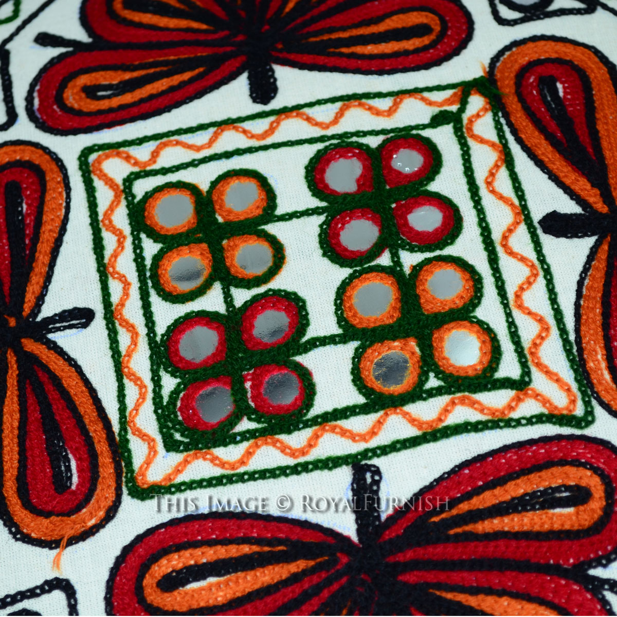 16" White Embroidered Decorative Accent Outdoor Custom Throw Pillow