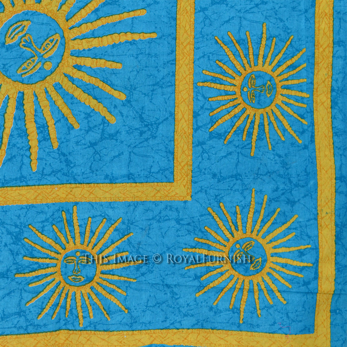 Blue Psychedelic Burning Sun Hippy Tapestry Wall Hanging Bedding