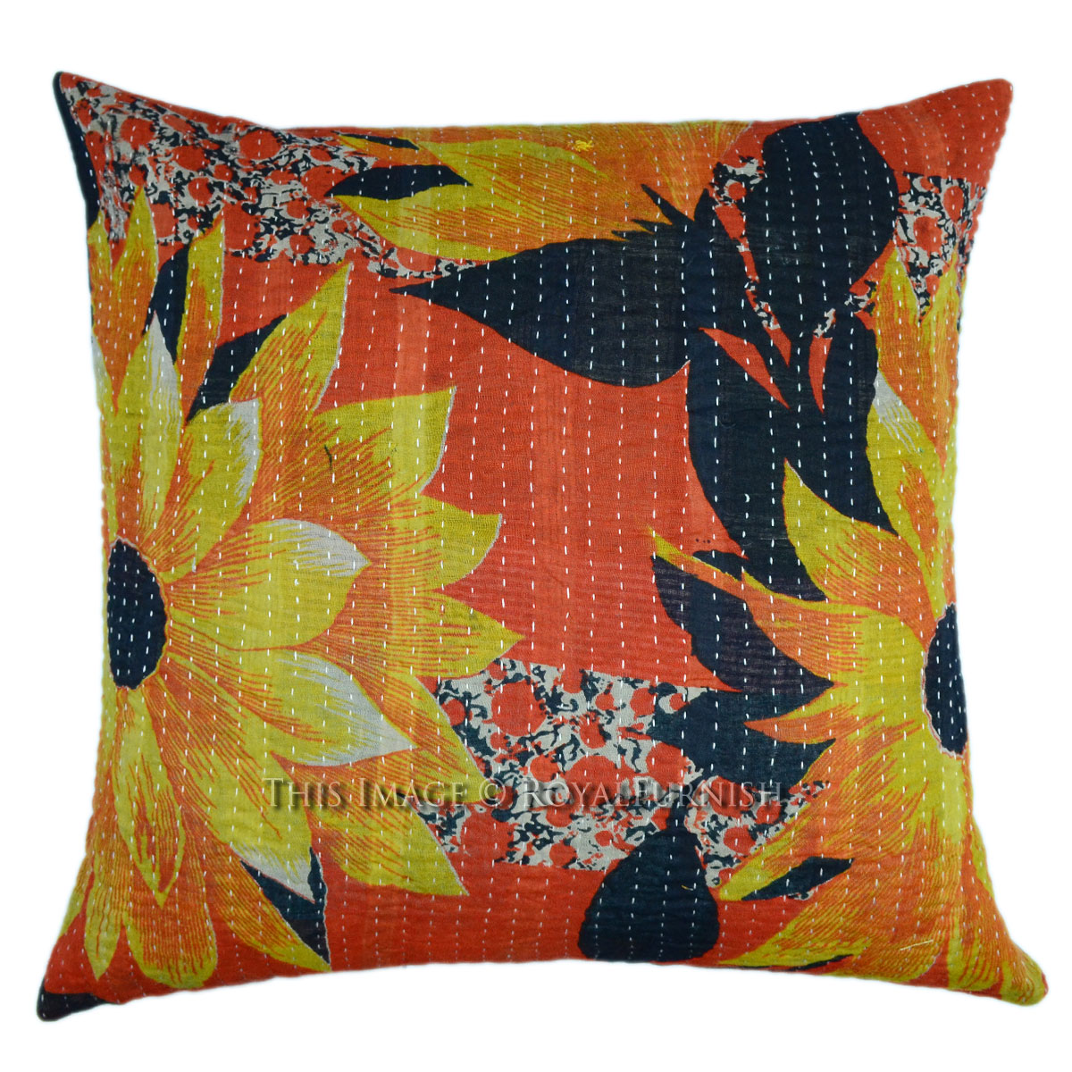 16x16" Decorative Vintage Kantha Quilt Square Throw Pillow Cover