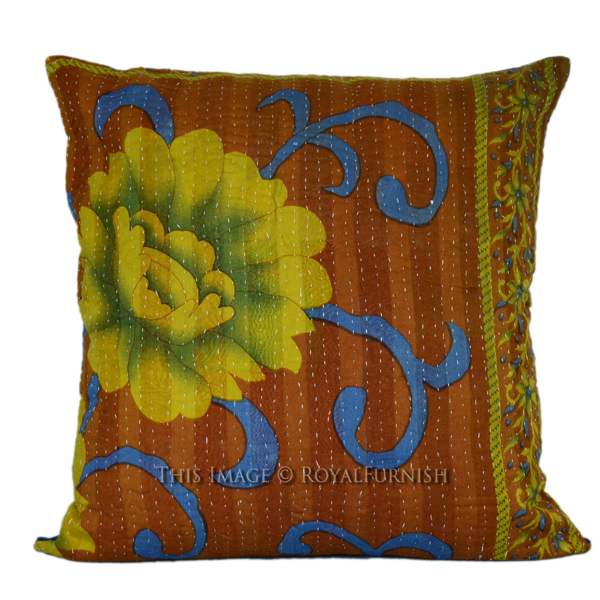 16" India Vintage Kantha Quilt Cotton Throw Pillow Sham